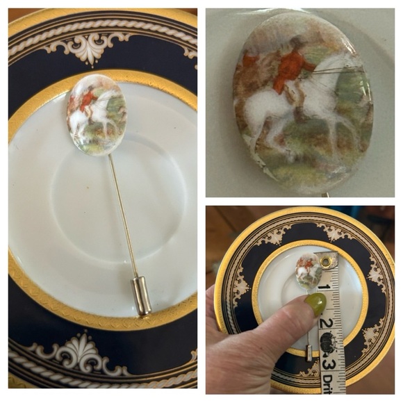 Vintage Jewelry - Vintage Porcelain Horseriding Stickpin